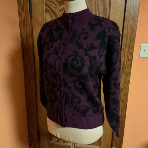 Vtg 80s Petite Illustrations geometric wool cardigan - Picture 6 of 11